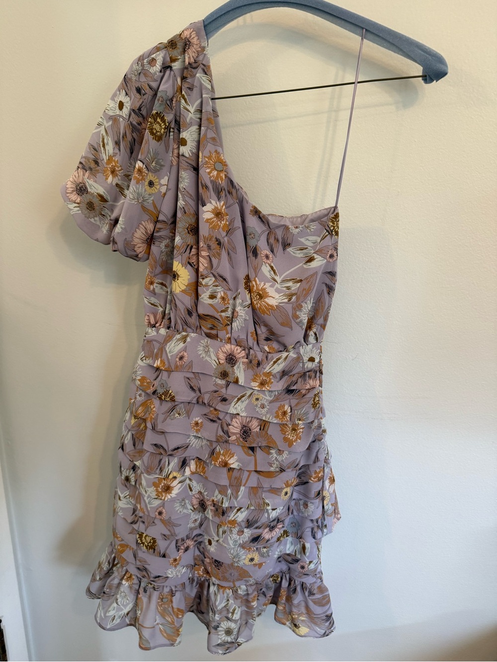Floral One-Shoulder Ruffled Mini Dress